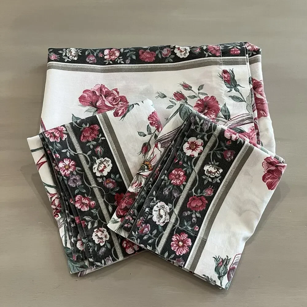 VTG Percale Thomaston Queen Flat Sheet & 2 Pillow Cases English Garden Floral - Picture 1 of 6